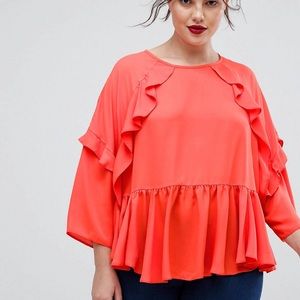 ASOS CURVE Red Ruffle Top